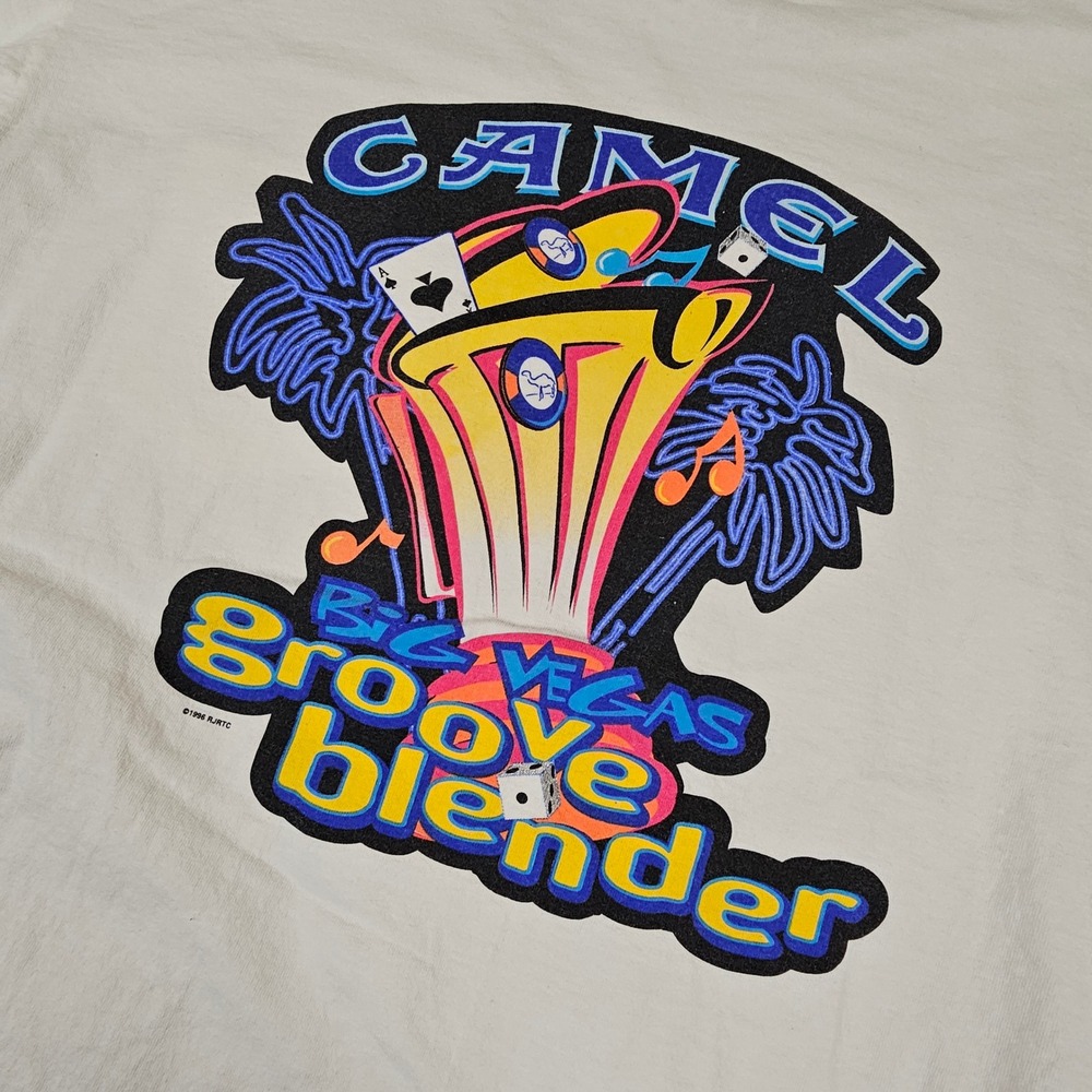 Vintage 1996 Camel Big Vegas Groove Blender Pocket T-Shirt Mens XL White 90s